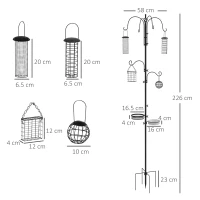 Pawhut Bird Feeding Station Kit, Wild Bird Feeder Pole with 6 Hooks, 4 Hanging Feeders for Peanuts, Seed, Fat Balls, for Garden, Outdoor, Black(m-3)