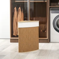 HOMCOM Cesto Ropa Sucia Bambú para Esquina 55L con Tapa y Asa Bolsa Extraíble Lavable 35x35x60 cm Marrón(m-7)