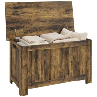 HOMCOM Cufăr de depozitare cu capac rabatabil, cutie pentru jucării cu balamale de siguranță, maro rustic(m-7)
