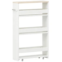 kleankin Storage Cart, 4-Tier Compact Storage Trolley on Wheels and Handle, 48W x 15D x 80H cm, White(m-1)