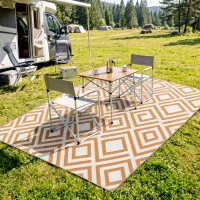 Outsunny Tapete de Exterior Reversível de Plástico Impermeável para para Varanda Pátio Campismo Praia 182x274cm Marrom e Branco(m-10)