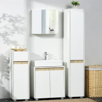 kleankin Armario de Baño con Espejo 2 Puertas y Estantes Ajustables Mueble de Baño para Colgar 48x15x45 cm Blanco(m-8)