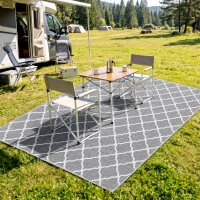 Outsunny Alfombra Exterior Reversible 182x274 cm de Plástico Impermeable para Terraza Patio Camping Playa Gris y Blanco(m-10)