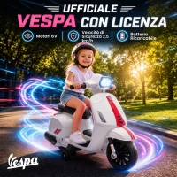 AIYAPLAY Moto Elettrica per Bambini Licenza Vespa, Batteria Ricaricabile 6V, Rotelle e Luci, Età 2-4 Anni, Bianco(m-4)