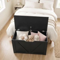 HOMCOM 100L Home Storage Box, with Safety Hinge - Black Wood-Effect(m-9)