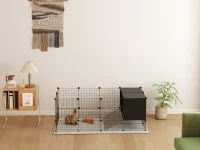 PawHut DIY Small Animal Cage with Elevated Huts, C&C Cage for Guinea Pigs, Hedgehogs, Rabbits, 31 Panels, Black(m-8)