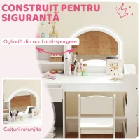 AIYAPLAY Set Măsuță de Toaletă pentru Copii, cu Oglindă și Scaun(m-7)