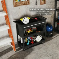 DURHAND Carrello 3 Livelli in Acciaio con Cassetto, Porta Utensili Laterale e Maniglia, Nero(m-8)