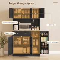 HOMCOM 173 cm Tall Kitchen Cupboard with Charging Station, Pantry Storage Cabinet with Adjustable Shelves and 4 Door Racks(m-4)