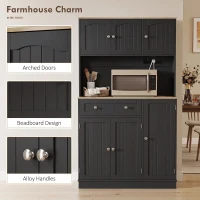 HOMCOM 173 cm Tall Kitchen Cupboard with Charging Station, Pantry Storage Cabinet with Adjustable Shelves and 4 Door Racks(m-7)