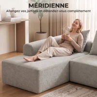 HOMCOM Canapé d'Angle en Chenille, Canapé 3 Places en L 242 cm avec Méridienne, Assise Profonde, Accoudoirs Larges, Gris Clair(m-4)