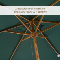 Outsunny Ombrellone 2x3 m da Giardino in Legno Laccato e Bambù con Copertura Rimovibile, Verde Scuro(m-5)