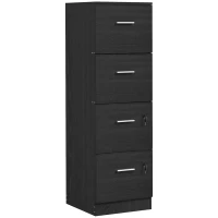 HOMCOM Gaveteiro de Secretária com 4 Gavetas Fechaduras e Barras Ajustáveis para Arquivo A4 e Letter 40x42x130,8 cm Preto(m-10)
