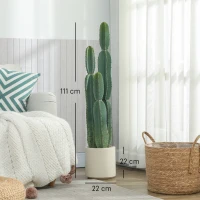 HOMCOM Pianta Artificiale di Cactus con 3 Steli in EVA, Vaso in PP, Decorazione per Soggiorno, 25x25x111 cm, Verde(m-3)