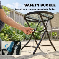 Outsunny Foldable Garden Side Table, Round Folding Table with Glass Tabletop and Safety Buckle for Patio, Garden, Outdoor, Indoor, Black(m-5)