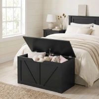 HOMCOM 100L Home Storage Box, with Safety Hinge - Black Wood-Effect(m-2)