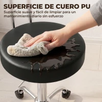 HOMCOM Taburete con Ruedas Giratorio Altura Regulable de Cuero Sintético con Respaldo para Spa Oficina Tatuajes Negro(m-7)