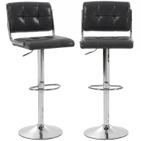 HOMCOM Bar Stools Modern PU Leather Adjustable Breakfast Bar Stools Backrest Set of 2 Grey(m-15)