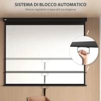 HOMCOM Telo Proiettore 100" Regolabile con Montaggio a Soffitto e Parete, Formato 4:3, 203x152cm, Bianco e Nero(m-3)