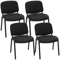 HOMCOM Linen-Look Fabric Reception Chairs, Stackable Meeting Chairs Set of 4 with Backrest, Padded Seat for Office, Black(m-1)