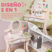 AIYAPLAY Tocador para Niñas 2 en 1 Escritorio con Taburete Espejo Cajón 7 Accesorios para Niños a Partir de 3 Años Rosa(m-4)
