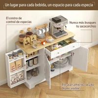 HOMCOM Aparador de Cocina Armario de Cocina 3 Estantes de Puerta Cajón Estantes Ajustables para Comedor 105x40x83 cm Blanco(m-4)