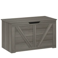 HOMCOM 100L Home Storage Box, with Safety Hinge - Dark Grey Wood-Effect(m-15)