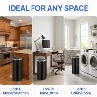 HOMCOM 50L Round Sensor Bin with Quiet Soft-Close Lid, Hands-Free Motion Sensor Touchless Kitchen Bin with Fingerprint Resistant for Hygienic Kitchen, Home Office Use, Black(m-7)