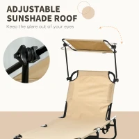 Outsunny 2 Piece Folding Sun Loungers with Canopy, Adjustable Recliner Garden Chairs with Side Pocket, Steel Frame and Breathable Mesh for Outdoor, Pool, Beach, Garden, Tan Brown(m-5)