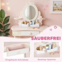 AIYAPLAY Kaptafel voor kinderen, kruk, lade, afneembare spiegel, kinderbureau met 7 accessoires, 2-in-1 ontwerp, MDF, roze(m-6)