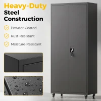 HOMCOM Metal Storage Cabinet, 180 cm Tall Lockable Steel Tool Cabinet with Removable Wheels and Adjustable Shelves, Black(m-4)