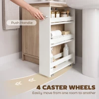kleankin Storage Cart, 4-Tier Compact Storage Trolley on Wheels and Handle, 48W x 15D x 80H cm, White(m-5)