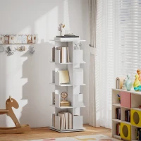 HOMCOM Bibliothèque rotative à 4 niveaux, étagère rangement avec 16 compartiments, 39 x 39 x 128,3 cm, blanc(m-7)