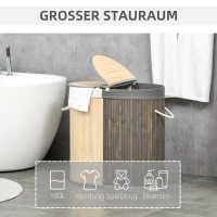 HOMCOM 100 L wasmand met deksel, handgreep, 2 vakken, uitneembare waszak, voor slaapkamer, bamboe Grijs+Natuur(m-4)