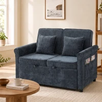 HOMCOM 2 Seater Sofa Bed 3-in-1 Convertible Chenille Pull Out Sleeper Sofa with 5-Position Adjustable Backrest, Dark Blue(m-9)