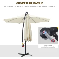 Outsunny Parasol déporté octogonal rabattable diamètre 3 m parasol de jardin avec pied en croix crème(m-4)