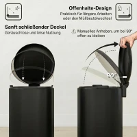 HOMCOM 20-liter keukenafvalbak, vingerafdrukbestendige metalen afvalbak met soft-close deksel, voetpedaal en uitneembare binnenemmer, zwart(m-5)