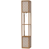 HOMCOM Duo Light Floor Shelves - Natural Wood Finish(m-1)