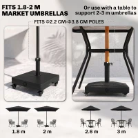 Outsunny Parasolvoet met Wielen 38/48 mm, Stevig en Duurzaam voor Buiten, Zwart(m-4)