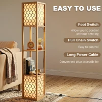 HOMCOM Duo Light Floor Shelves - Natural Wood Finish(m-6)