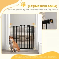 PawHut Poartă Extensibilă pentru Câini cu 4 Șuruburi Reglabile, din Metal și Plastic, 74-100x94 cm, Negru(m-8)