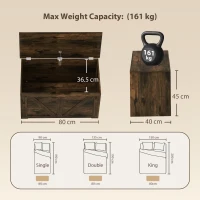 HOMCOM 100L Home Storage Box, with Safety Hinge - Rustic Brown Wood-Effect(m-3)