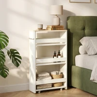 kleankin Storage Cart, 4-Tier Compact Storage Trolley on Wheels and Handle, 48W x 15D x 80H cm, White(m-9)