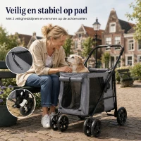 PawHut Opvouwbare Hondenbuggy voor Kleine en Middelgrote Oudere Honden tot 20 kg Grijs(m-5)