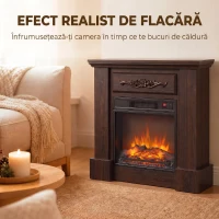 HOMCOM Șemineu Electric cu Efect Flacără Realistă, Telecomandă, Timer, Termostat, 1800W, 80,7x22,5x76,5 cm, Maro(m-4)