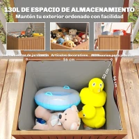 Outsunny Arcón Exterior de Madera 130L Baúl Almacenaje Exterior con Forro Tapa con Bisagras y Correa 63x51x58,5 cm Marrón(m-4)