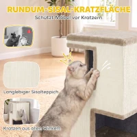 PawHut 3-poziomowa beczka do drapania do wnętrz, półzamknięta jaskinia dla kota z powierzchniami do drapania wokół, 2 legowiska(m-5)