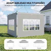 Outsunny Paredes Laterales para Carpa de 3 x 3 / 3 x 4 m 2 Paneles de Tela Oxford de 295x195 cm con Ventana para Fiestas Gris(m-7)