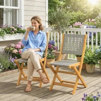 Outsunny Gartenstühle 2 Stück Klappstuhl mit Atmungsaktiv Sitz angenehme Sitzhöhe aus Massivholz & Polyrattan(m-10)