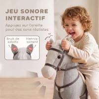AIYAPLAY Cheval à bascule pour enfants, jouet à bascule bébé en tissu effet lin avec effets sonores et poignées de sécurité, gris(m-5)